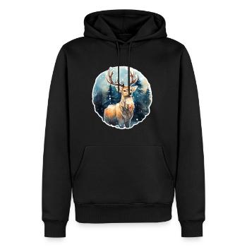 Hirsch im schneebedeckten Wald - Männer Premium Bio Hoodie - Schwarz - Vorne - Nico (187cm)