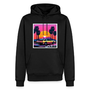 Voiture des années 80 sur la route de Los Angeles - Sweat à capuche Premium bio Homme - noir - Devant - Nico (187cm)