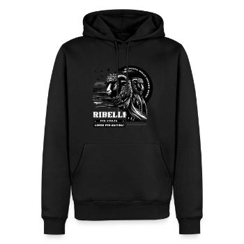 Freiwillige Rebellen, von Natur aus frei - Männer Premium Bio Hoodie - Schwarz - Vorne - Nico (187cm)