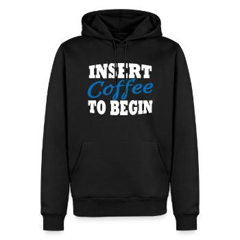 Insert coffee to begin - Men’s Premium Organic Hoodie - black - Front - Nico (187cm)
