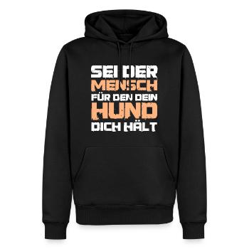 Spruch - Sei der Mensch für den dein Hund - Männer Premium Bio Hoodie - Schwarz - Vorne - Nico (187cm)