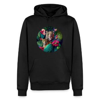 Leopard Dschungel Blumen - Männer Premium Bio Hoodie - Schwarz - Vorne - Nico (187cm)