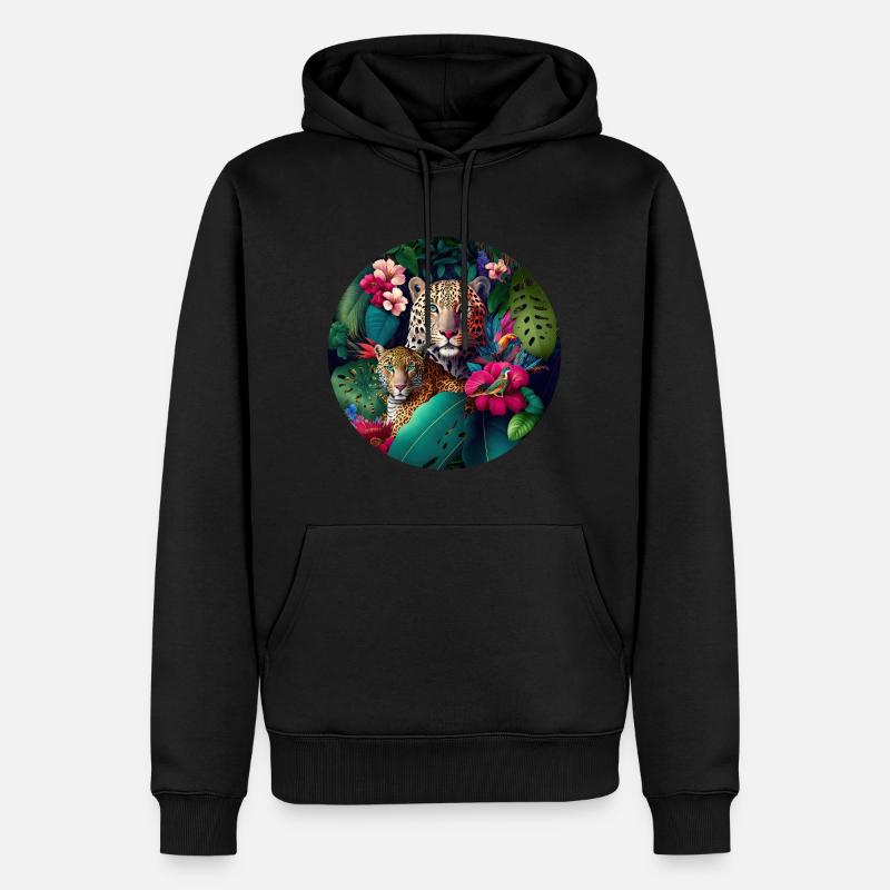 Leopard Dschungel Blumen - Männer Premium Bio Hoodie - Schwarz