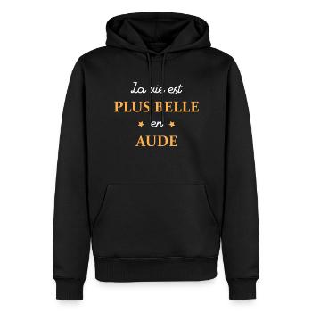 La vie est plus belle en Aude - Sweat à capuche Premium bio Homme - noir - Devant - Nico (187cm)