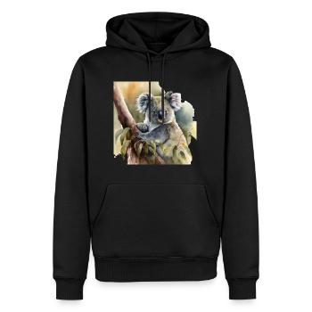 Aquarelle Koala - Sweat à capuche Premium bio Homme - noir - Devant - Nico (187cm)