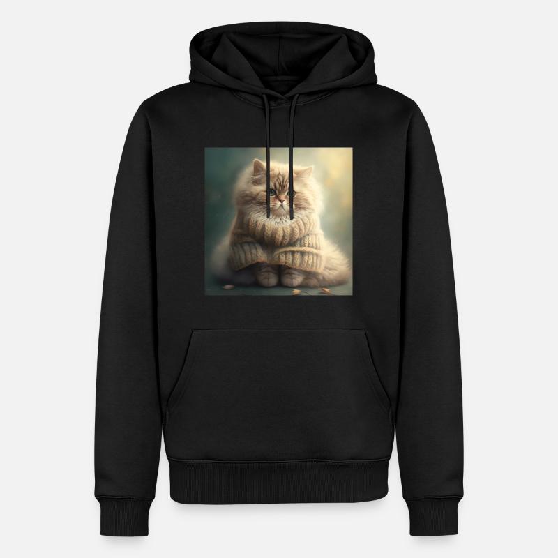 Katze Strick Pullover Süß Lusitg - Männer Premium Bio Hoodie - Schwarz