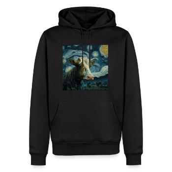 Kuh Van Gogh Style Sternenhimmel Nachts Cool - Männer Premium Bio Hoodie - Schwarz - Vorne - Nico (187cm)