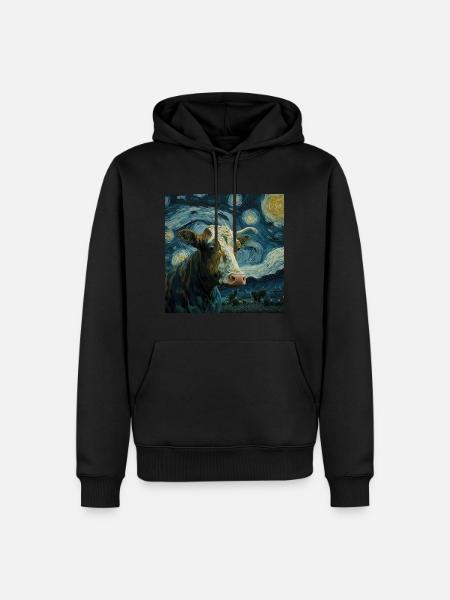 Kuh Van Gogh Style Sternenhimmel Nachts Cool - Männer Premium Bio Hoodie - Schwarz