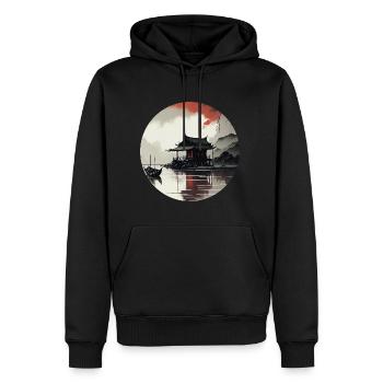 Paysage asiatique - Sweat à capuche Premium bio Homme - noir - Devant - Nico (187cm)