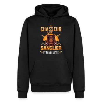 Chasseur de Sanglier et Fier de l'Être - Sweat à capuche Premium bio Homme - noir - Devant - Nico (187cm)