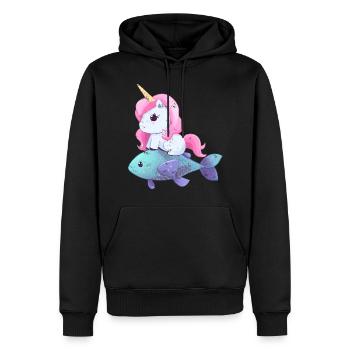 Einhorn reitet auf Fisch - Männer Premium Bio Hoodie - Schwarz - Vorne - Nico (187cm)