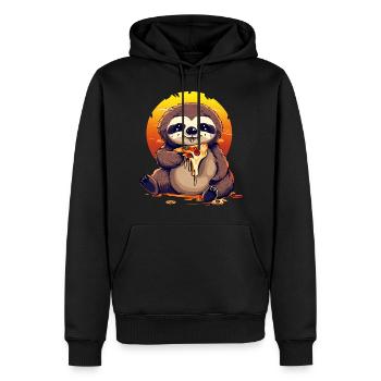 Pizza Faultier im Sonnenuntergang - Männer Premium Bio Hoodie - Schwarz - Vorne - Nico (187cm)