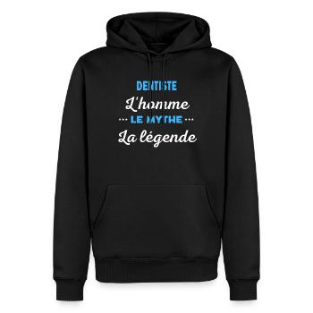 DENTISTE homme mythe légende - Sweat à capuche Premium bio Homme - noir - Devant - Nico (187cm)