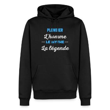 PLOMBIER homme mythe légende - Sweat à capuche Premium bio Homme - noir - Devant - Nico (187cm)
