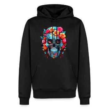 Cyborg Skull Robot Android Sugar Skull - Men’s Premium Organic Hoodie - black - Front - Nico (187cm)