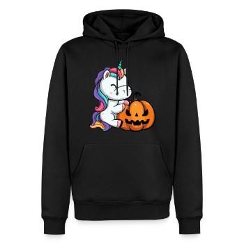Cute Halloween unicorn with pumpkin - Men’s Premium Organic Hoodie - black - Front - Nico (187cm)