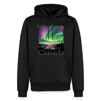 Saskatchewan-Nordlichter im Grunge-Stil - Männer Premium Bio Hoodie - Schwarz - Vorne - Nico (187cm)