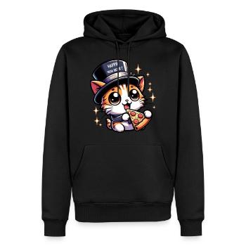 Nouvel An Sylvester Cat Salam Pizza Bonne Année - Sweat à capuche Premium bio Homme - noir - Devant - Nico (187cm)