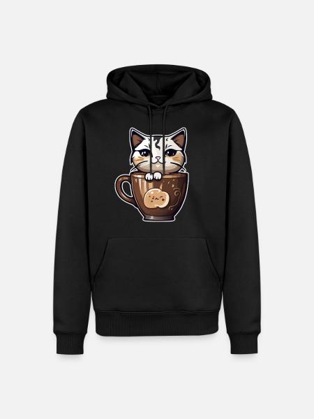 Cute Coffee Cat - Men’s Premium Organic Hoodie - black