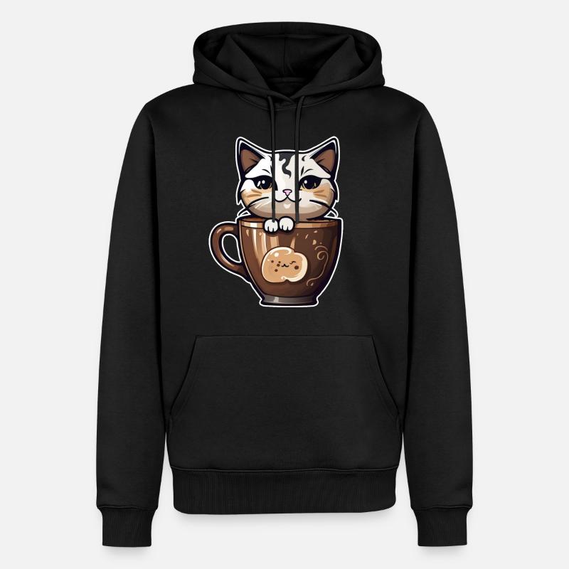 Chat de café mignon - Sweat à capuche Premium bio Homme - noir