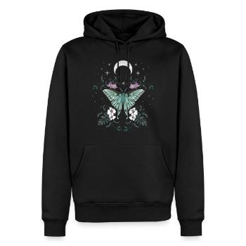 Schmetterling grün in der Nacht - Männer Premium Bio Hoodie - Schwarz - Vorne - Nico (187cm)