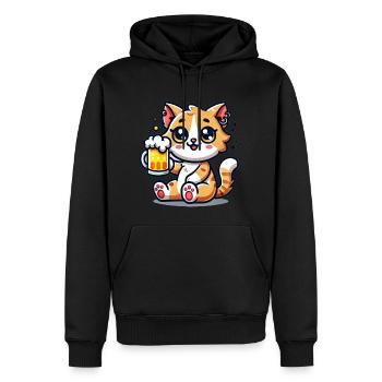 Cute Cat Drinking Beer - Männer Premium Bio Hoodie - Schwarz - Vorne - Nico (187cm)