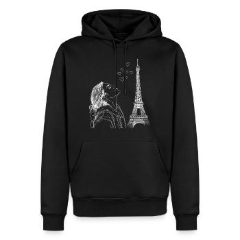Paris Tour Eiffel France Femme Coeurs Line Art - Sweat à capuche Premium bio Homme - noir - Devant - Nico (187cm)
