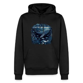 Baleine nageant sous une ville - Sweat à capuche Premium bio Homme - noir - Devant - Nico (187cm)