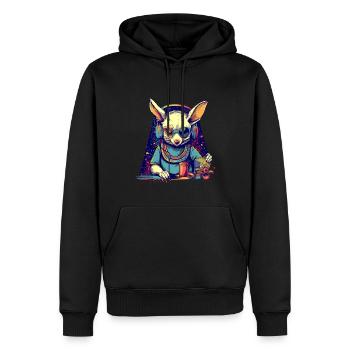Lapin cool en tant que DJ avec des lunettes de soleil cassées - Sweat à capuche Premium bio Homme - noir - Devant - Nico (187cm)
