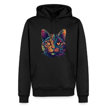 Psychedelic cat face with colorful patterns - Men’s Premium Organic Hoodie - black - Front - Nico (187cm)