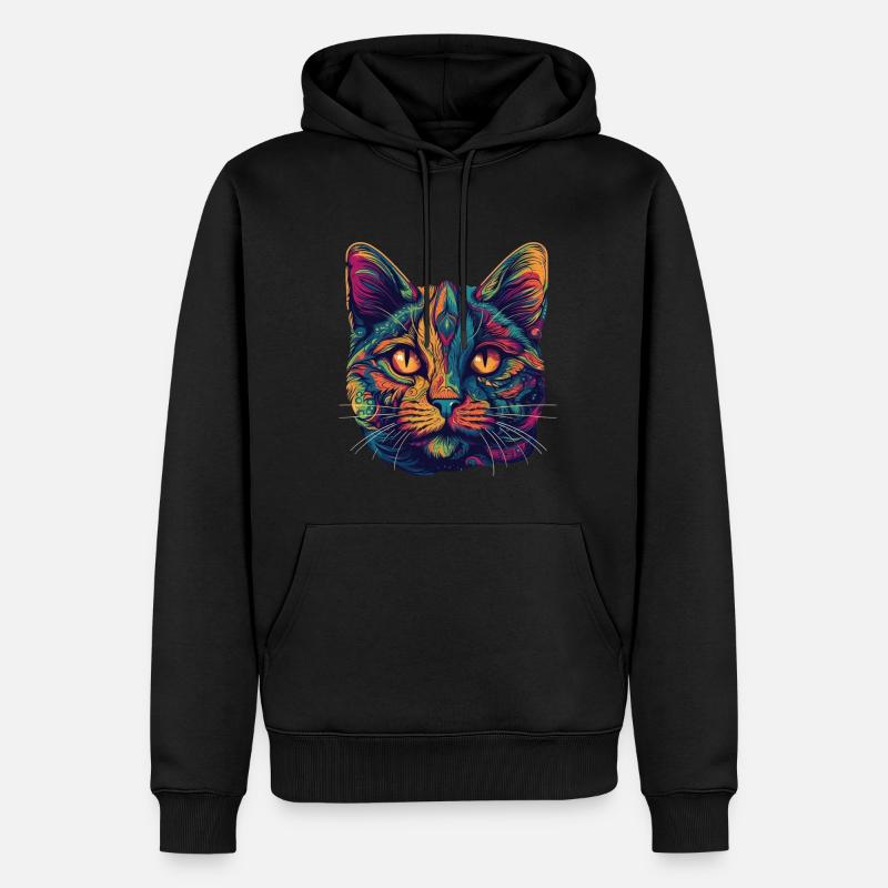 Psychedelisches Katzengesicht mit bunten Mustern - Männer Premium Bio Hoodie - Schwarz