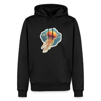Illustration de méduse autocollant orange - Sweat à capuche Premium bio Homme - noir - Devant - Nico (187cm)