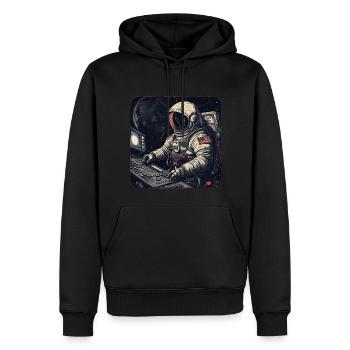 Un astronaute rétro cool utilise des ordinateurs - Sweat à capuche Premium bio Homme - noir - Devant - Nico (187cm)
