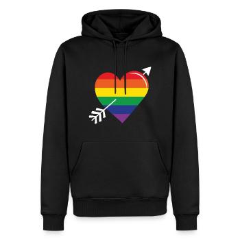 Flèche arc-en-ciel coeur fierté - Sweat à capuche Premium bio Homme - noir - Devant - Nico (187cm)