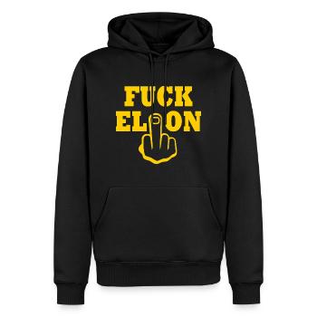 Fuck elon - Männer Premium Bio Hoodie - Schwarz - Vorne - Nico (187cm)