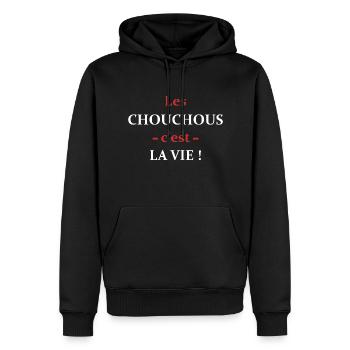 Les Chouchous c'est la vie - Sweat à capuche Premium bio Homme - noir - Devant - Nico (187cm)