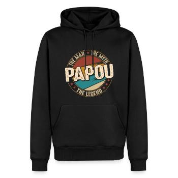 Fathers Day Papou the Man the Myth the Legend - Sweat à capuche Premium bio Homme - noir - Devant - Nico (187cm)