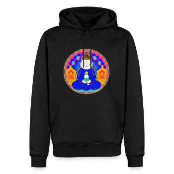 Symbole Bouddha avec chat - Sweat à capuche Premium bio Homme - noir - Devant - Nico (187cm)