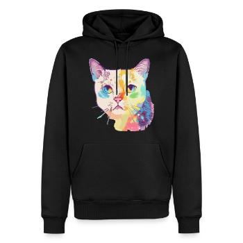 Stolze Katze Pastellfarben Kater Bunt Zeichnung - Männer Premium Bio Hoodie - Schwarz - Vorne - Nico (187cm)