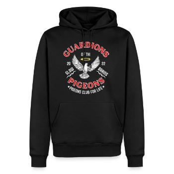Conception du T-shirt Gardien des Pigeons - Sweat à capuche Premium bio Homme - noir - Devant - Nico (187cm)
