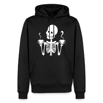 Sarcastic Funny Skeleton Drinking Espresso Coffee - Men’s Premium Organic Hoodie - black - Front - Nico (187cm)