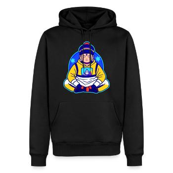 Niedlicher Buddha in Yoga Position mit Hoodie - Männer Premium Bio Hoodie - Schwarz - Vorne - Nico (187cm)