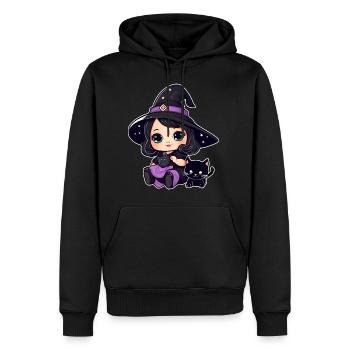 Niedliche Hexe mit schwarzer Katze - Männer Premium Bio Hoodie - Schwarz - Vorne - Nico (187cm)