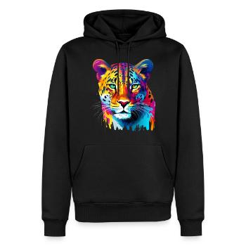 Bunter Leopard Farbspritzer Farbkleckse - Männer Premium Bio Hoodie - Schwarz - Vorne - Nico (187cm)
