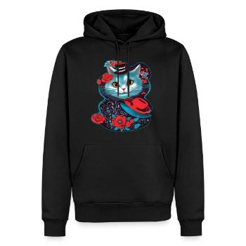 Chat mignon avec chapeau et roses - Sweat à capuche Premium bio Homme - noir - Devant - Nico (187cm)