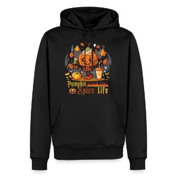 Pumpkin Spice Life:Fall Halloween with witty twist - Men’s Premium Organic Hoodie - black - Front - Nico (187cm)
