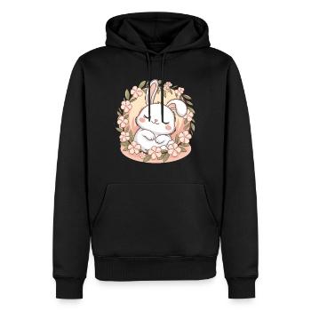 Schlafender Hase im Blumenkranz – Süß & Beruhigend - Männer Premium Bio Hoodie - Schwarz - Vorne - Nico (187cm)