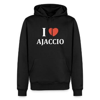 i love ajaccio - Sweat à capuche Premium bio Homme - noir - Devant - Nico (187cm)