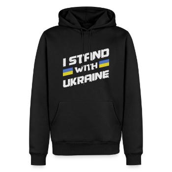 Je soutiens l’Ukraine - arrêtez la guerre - Sweat à capuche Premium bio Homme - noir - Devant - Nico (187cm)