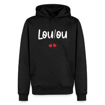 Loulou - Sweat à capuche Premium bio Homme - noir - Devant - Nico (187cm)